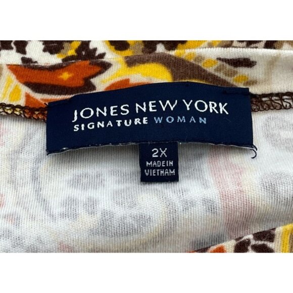 Jones New York Signature Woman 3/4 Sleeve Brown Paisley Pullover Shoulder Zip 2X - Picture 8 of 10